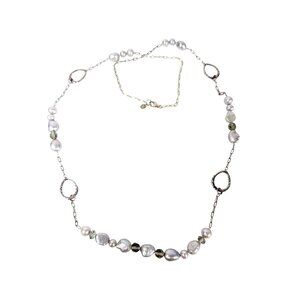 Lucas Lameth Lucoral LUC Sterling Silver Pearls Station Chain Necklace